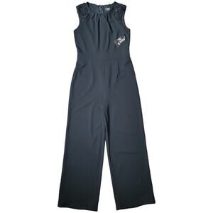 Alexa B Nites Women Black Jumpsuit Floral Sequin Shoulder Accent Size 6 New